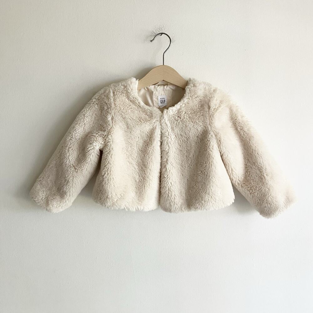 baby Gap Girls 2 2T Faux Fur Jacket Coat Ivory Long Sleeve Dressy Winter Fall
